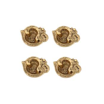 Diya set of 4 pc in metal om shape antique golden finish 1
