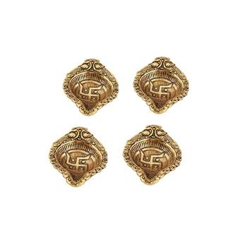 Diya set of 4 pc in metal with Peacock engraved 1