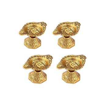 Diya set of 4 pc in metal with Swastik engraved 1