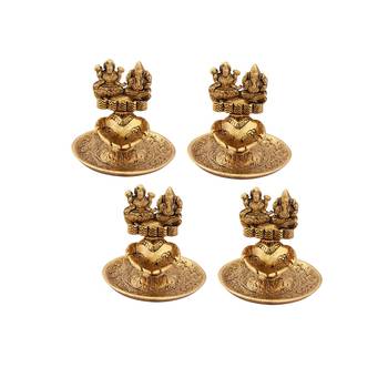 Lakshmi Ganesh hand diya set of 4 pc in metal antique gold plated 1