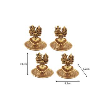 Lakshmi Ganesh hand diya set of 4 pc in metal antique gold plated 2