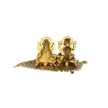 Handicrafts Paradise Laxmi Ganesh  on Leaf  with Diya - Lord Ganesha Metal Hand Craved for Home Decorative Gift Puja 4