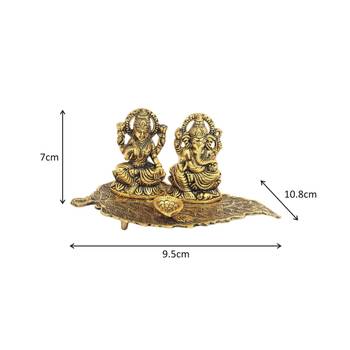 Handicrafts Paradise Laxmi Ganesh  on Leaf  with Diya - Lord Ganesha Metal Hand Craved for Home Decorative Gift Puja 5