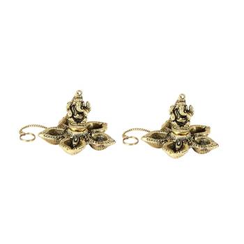 Handicrafts Paradise pair of Ganesh  Paanchmukhi Akhand Diya for Puja Home D  cor Hanging from Celing or Wall 1