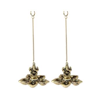 Handicrafts Paradise pair of Ganesh  Paanchmukhi Akhand Diya for Puja Home D  cor Hanging from Celing or Wall 4
