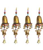 Door Hanging Golden Painted Bell With Jhalar Golden Ganesha With Metal Bell Set of 4