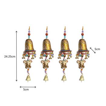 Door Hanging Golden Painted Bell With Jhalar Golden Ganesha With Metal Bell Set of 4 3