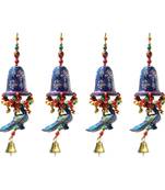 Door Hanging Blue Painted Bell With Jhalar Blue Peacock With Metal Bell Set of 4