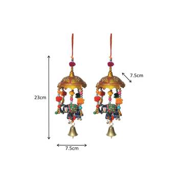 Door Hanging umbrella with Elephant Painted and metal bell set of 2 2