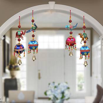 Door Hanging set of 4 pc elephant , Peacock , Parrot and Camel with decorative thread ball 2