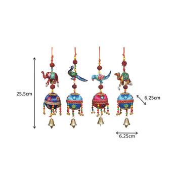 Door Hanging set of 4 pc elephant , Peacock , Parrot and Camel with decorative thread ball 3