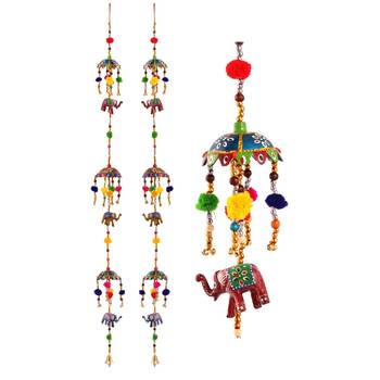 Door Hanging pair with Paper machie 3 Umbrella and 3 Elephant with Pumpum 1