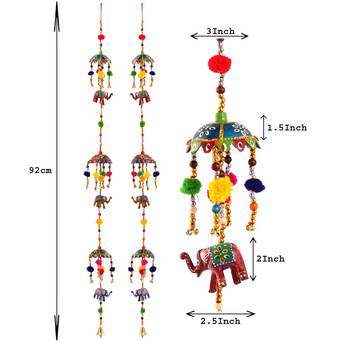 Door Hanging pair with Paper machie 3 Umbrella and 3 Elephant with Pumpum 3