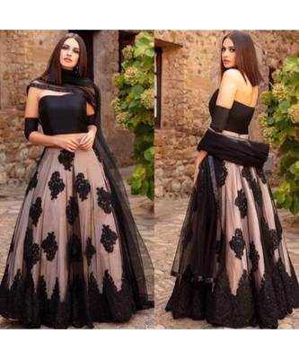 Black Embroidered Japan Satin  Blouse Stylish Lahengha Choli 1
