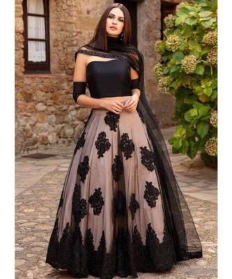 Black Embroidered Japan Satin  Blouse Stylish Lahengha Choli 2