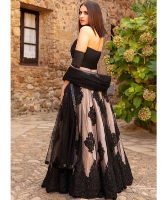 Black Embroidered Japan Satin  Blouse Stylish Lahengha Choli 3