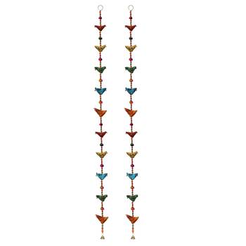 Door Hanging Pair of Multi color cloth ten birds with wooden beads and metal bell 1