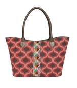 Tarusa red cotton material geometric tote bag for women's