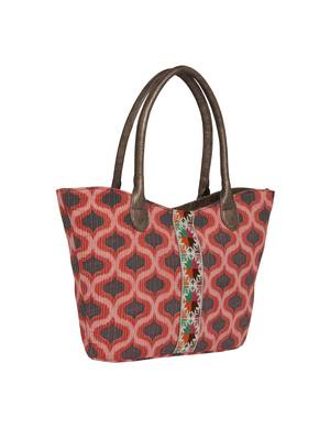 Tarusa red cotton material geometric tote bag for women's 2