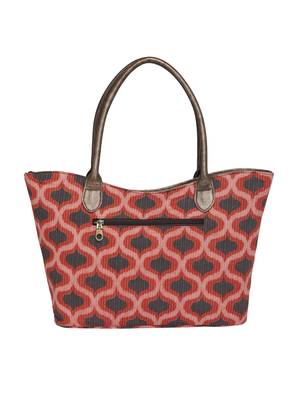 Tarusa red cotton material geometric tote bag for women's 4