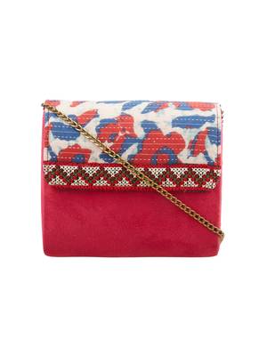 Tarusa red cotton printed sling bag for women 1