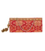 Tarusa red & orange embroidered fabric clutch for women