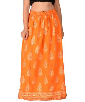 Orange printed rayon skirts 1