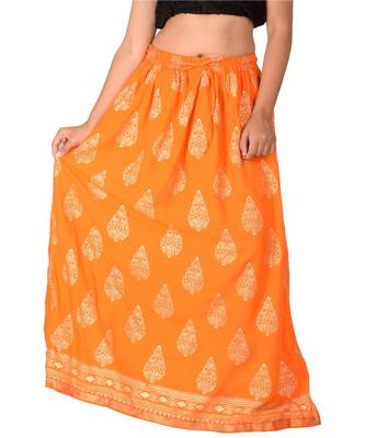 Orange printed rayon skirts 2