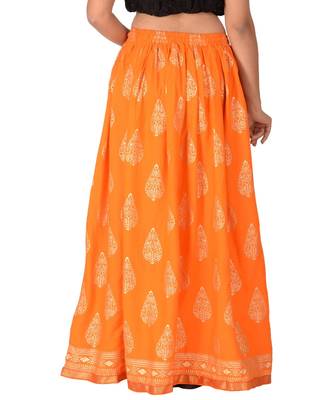 Orange printed rayon skirts 3