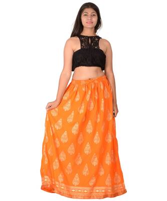 Orange printed rayon skirts 4