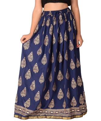 blue printed rayon skirts 1