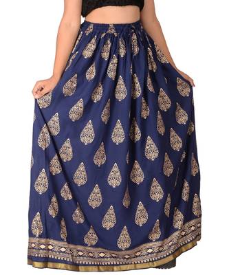 blue printed rayon skirts 2