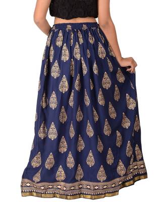 blue printed rayon skirts 3