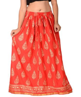 Red printed rayon skirts 1