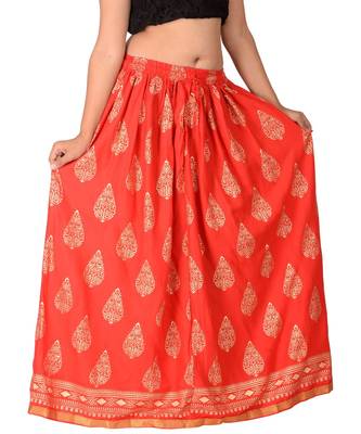 Red printed rayon skirts 2