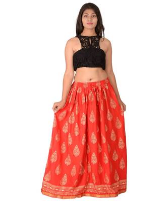 Red printed rayon skirts 4