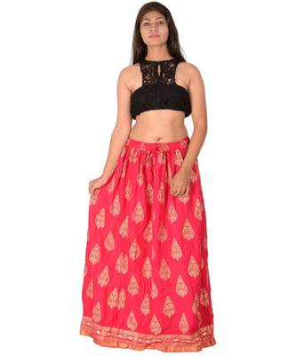 Pink printed rayon skirts 4