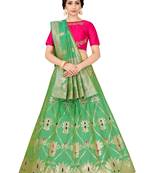 Green Zari Woven Polyester Semi Stitched Lehenga