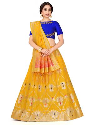 Gold Zari Woven Polyester Semi Stitched Lehenga 1