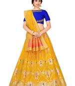 Gold Zari Woven Polyester Semi Stitched Lehenga