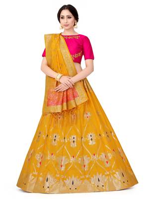 Gold Zari Woven Polyester Semi Stitched Lehenga 1