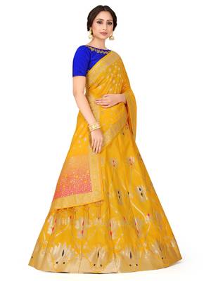 Gold Zari Woven Polyester Semi Stitched Lehenga 2