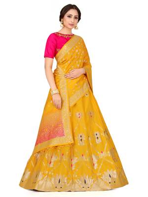 Gold Zari Woven Polyester Semi Stitched Lehenga 2