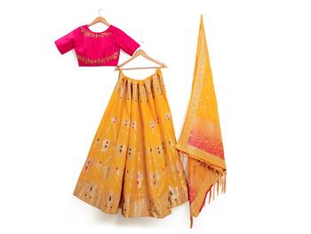 Gold Zari Woven Polyester Semi Stitched Lehenga 3