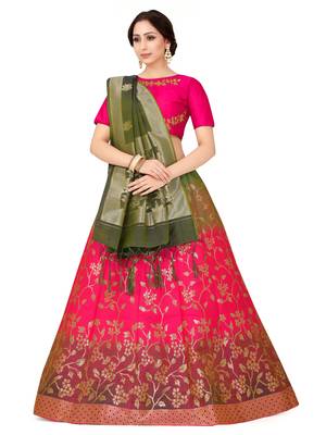 Multicolor Zari Woven Polyester Semi Stitched Lehenga 1