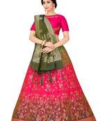 Multicolor Zari Woven Polyester Semi Stitched Lehenga
