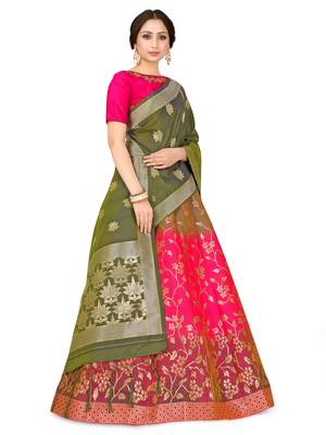 Multicolor Zari Woven Polyester Semi Stitched Lehenga 2