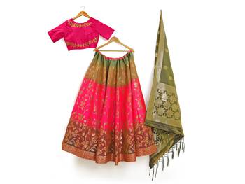 Multicolor Zari Woven Polyester Semi Stitched Lehenga 3