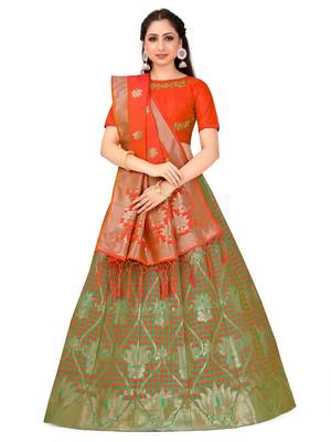 Multicolor Zari Woven Polyester Semi Stitched Lehenga 1