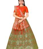 Multicolor Zari Woven Polyester Semi Stitched Lehenga